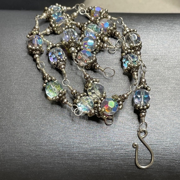 Wonderful AB faceted Glass & Sterling Silver 20” Necklace Hook Clasp Beautiful - Picture 8 of 8